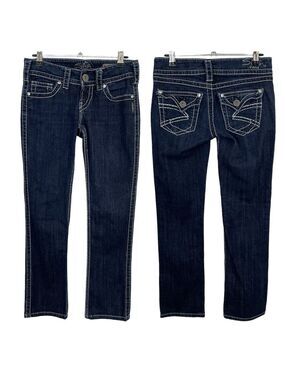 Silver Jeans McKenzie Straight Leg Womens 26/28 Dark Wash Blue Ankle Rhinestone